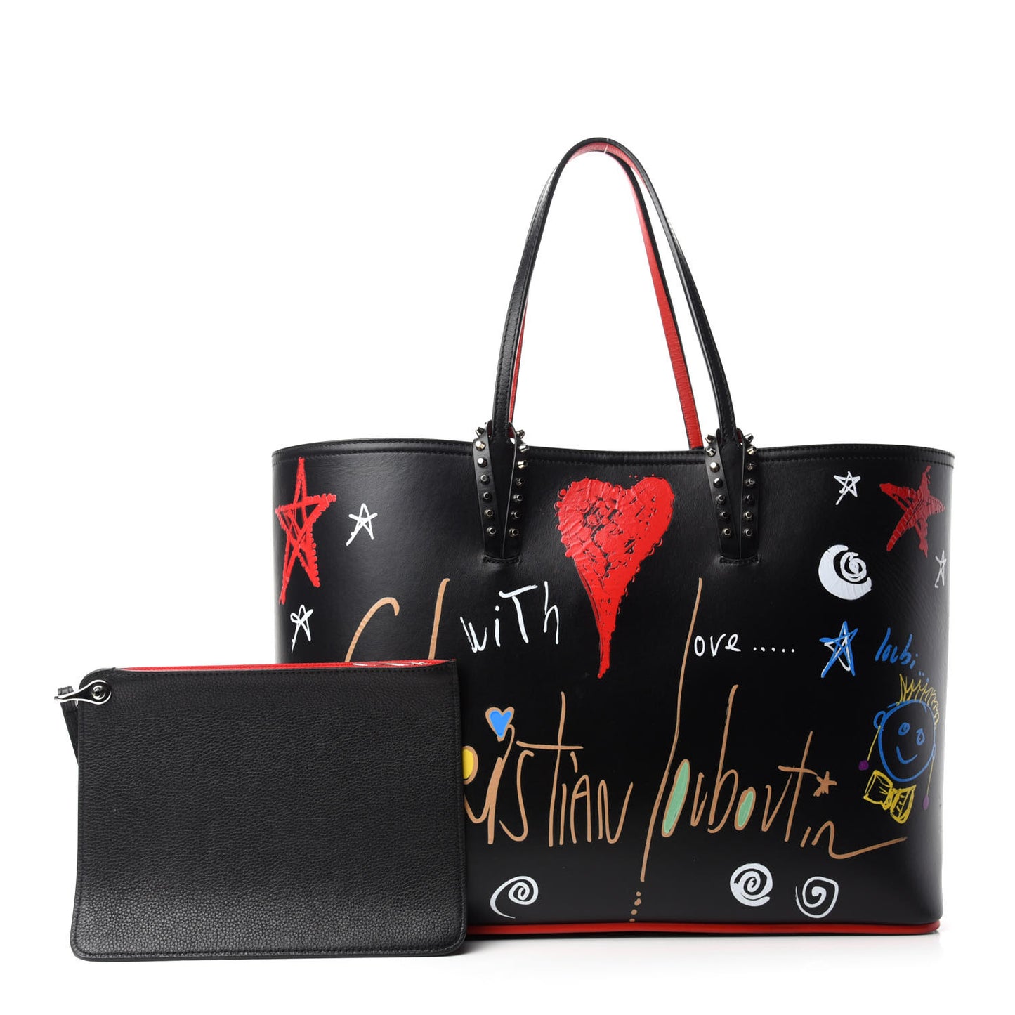 Calfskin Loubitag Spikes East West Cabata Tote Black