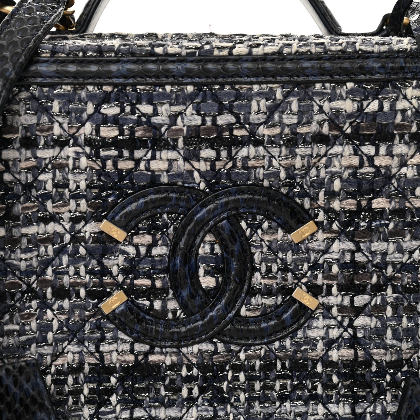 Tweed Snakeskin Quilted Medium CC Filigree Vanity Case Multicolor