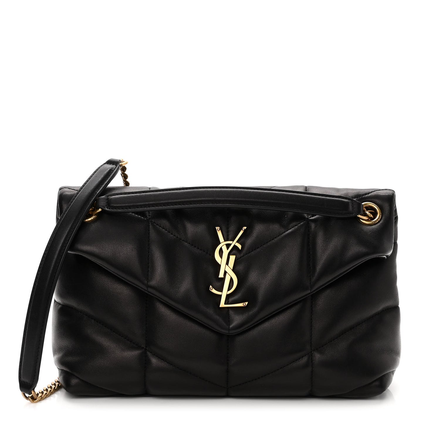 Lambskin Quilted Small Loulou Puffer Monogram Chain Satchel Black