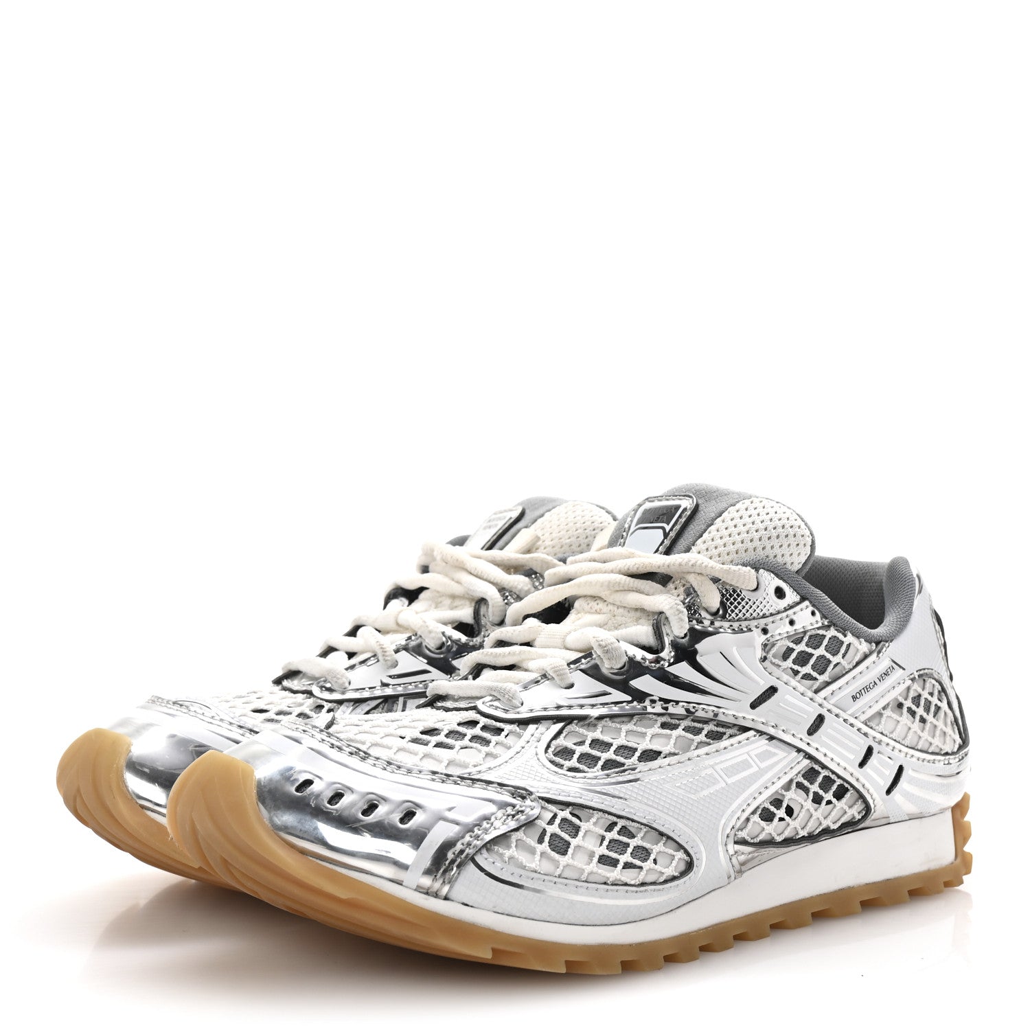 Bottega Veneta Calfskin Fishnet Fabric Orbit Sneakers 37 Silver White 4 of 10