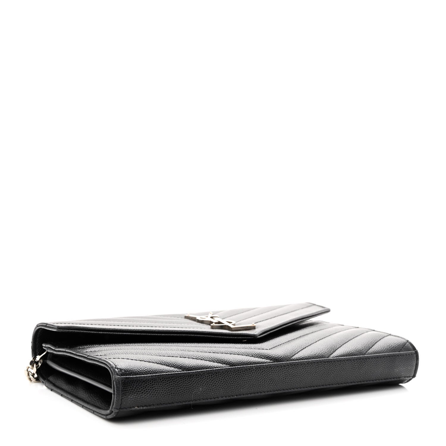 Saint Laurent Grain De Poudre Matelasse Chevron Monogram Chain Wallet Black 4 of 15
