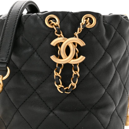 Chanel Calfskin Quilted Pearl Mini About Pearls Drawstring Bucket Bag Black 8 of 10