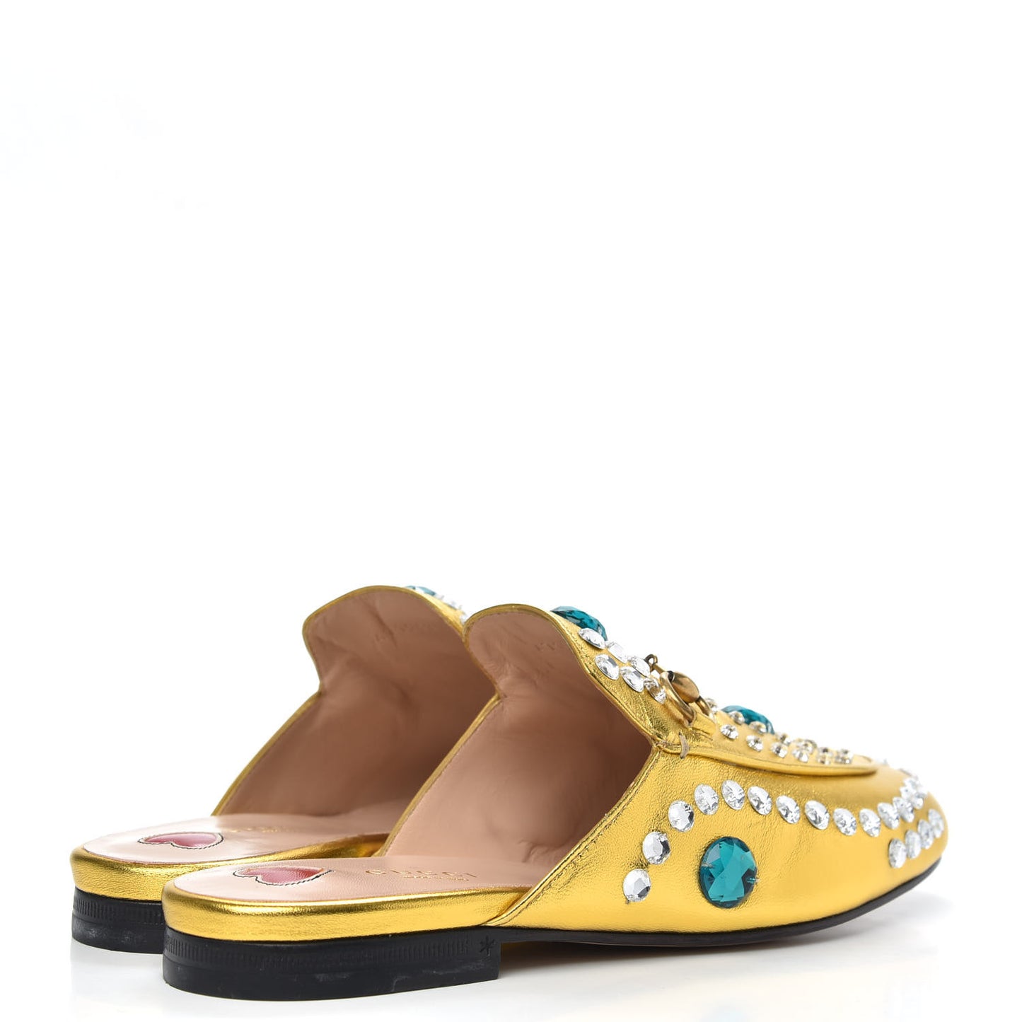 Metallic Nappa Crystal Womens Princetown Slippers 37 Gold