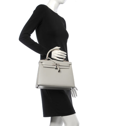 Hermes Tadelakt Kelly Sellier Guilloche 28 Gris Perle 3 of 36