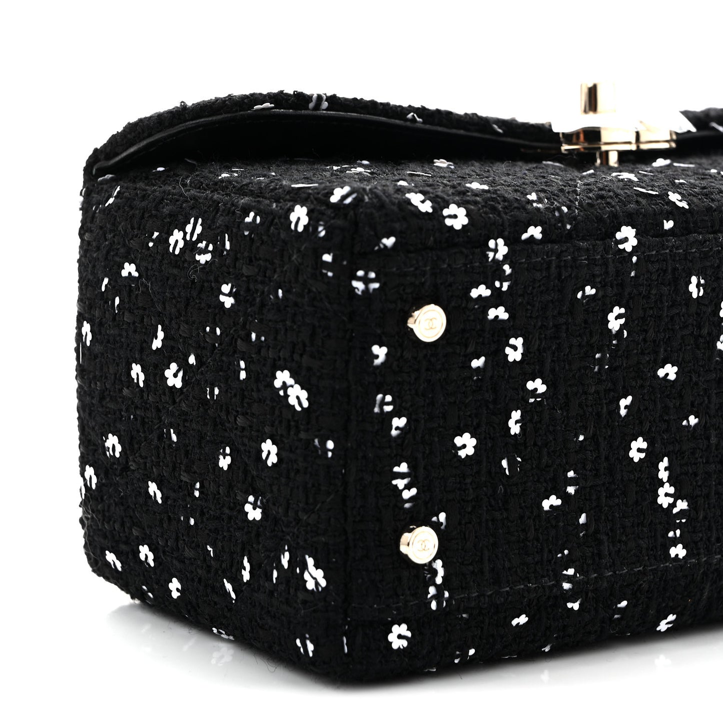 Tweed Sequin Quilted Top Handle Box Bag Black