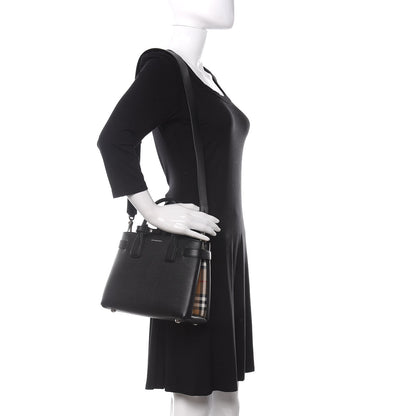 Burberry Grainy Calfskin House Check Small Banner Tote Black 2 of 9