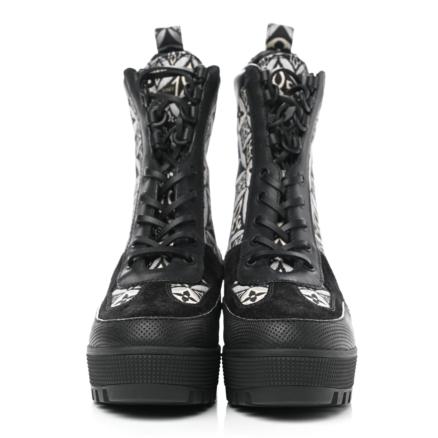 Louis Vuitton Suede Calfskin Jacquard Since 1854 Laureate Platform Desert Boots 37 Black 2 of 8