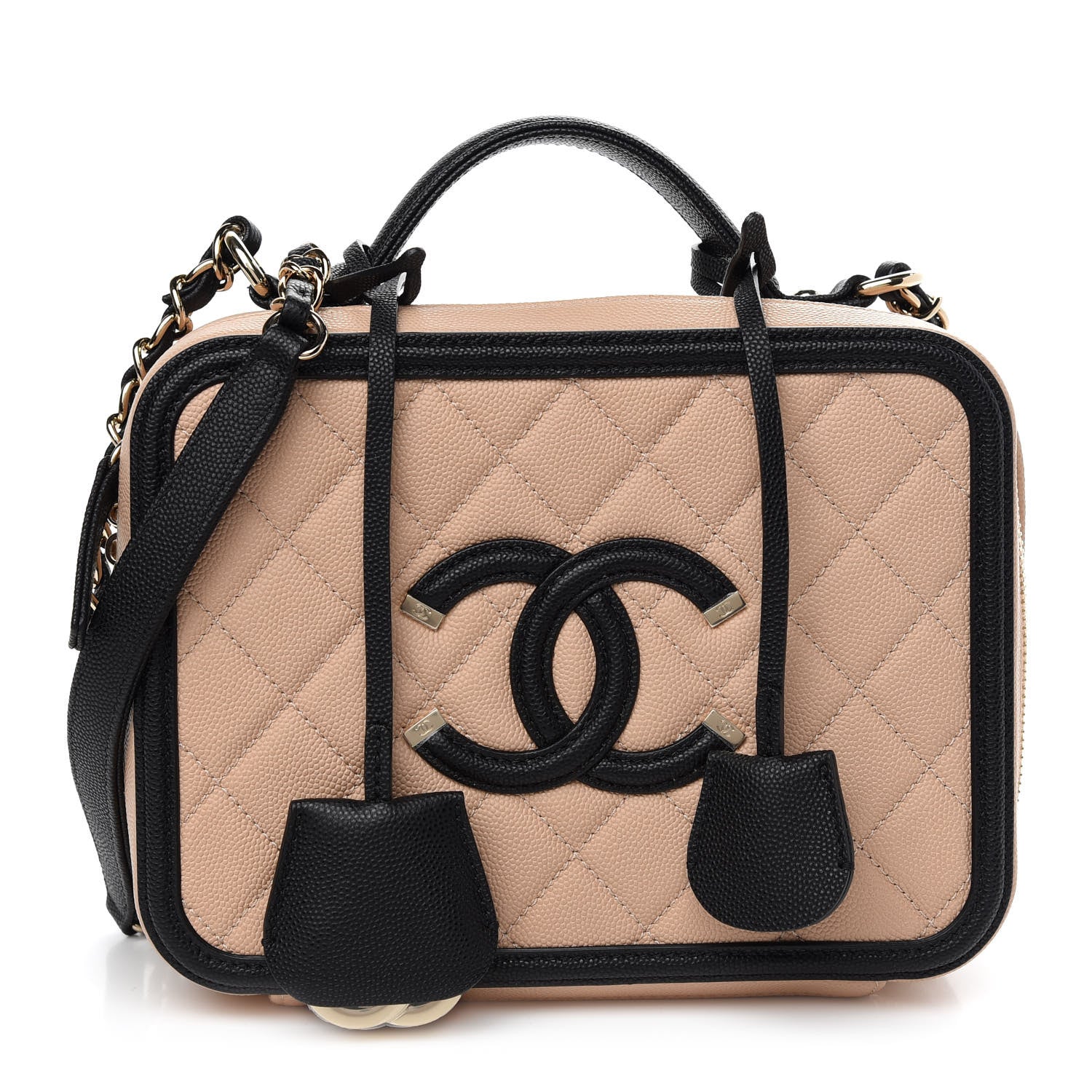 Chanel Caviar Quilted Medium CC Filigree Vanity Case Beige Black 1 of 10
