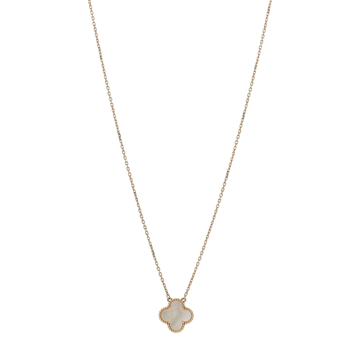18K Yellow Gold Mother of Pearl Vintage Alhambra Pendant Necklace