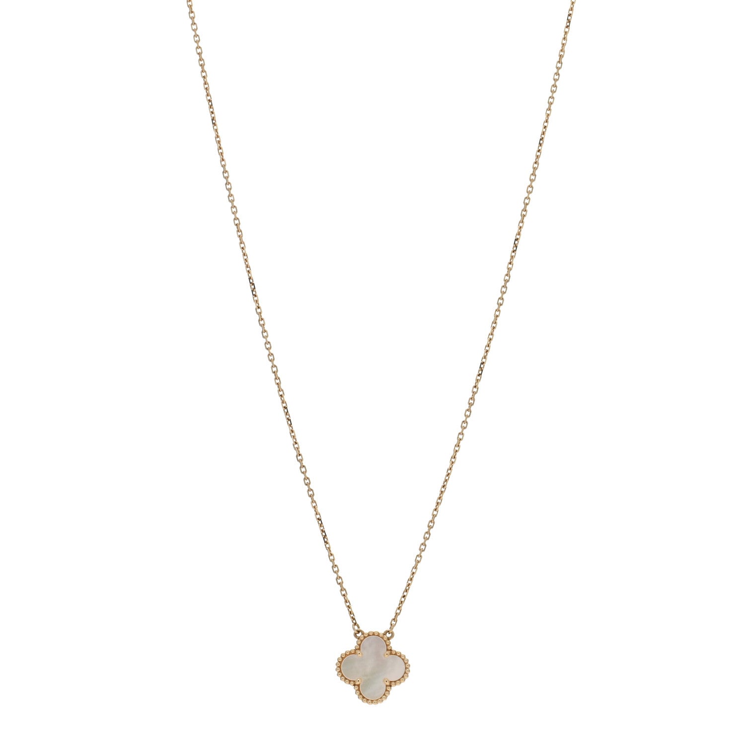 Van Cleef & Arpels 18K Yellow Gold Mother of Pearl Vintage Alhambra Pendant Necklace 1 of 4