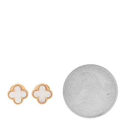 Van Cleef & Arpels 18K Yellow Gold Mother of Pearl Sweet Alhambra Earrings 2 of 5