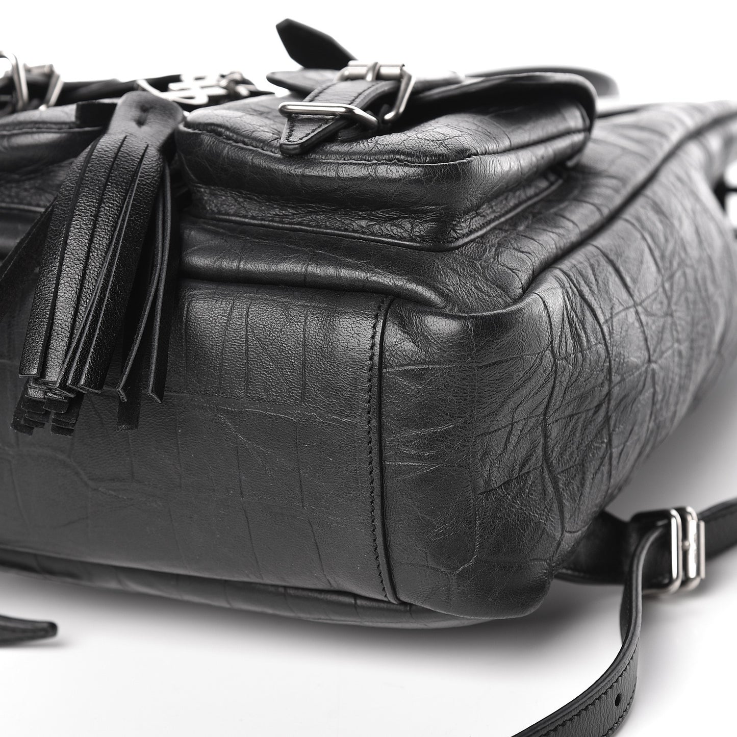 Crocodile Embossed Lambskin Festival Backpack Black