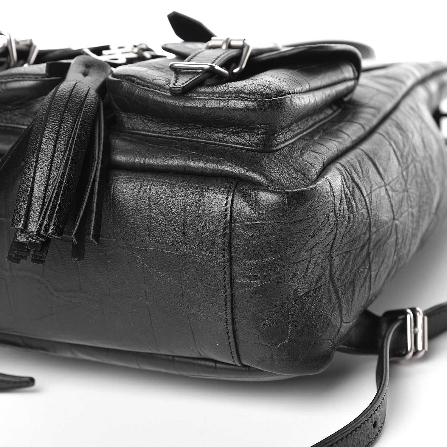 Saint Laurent Crocodile Embossed Lambskin Festival Backpack Black 10 of 11