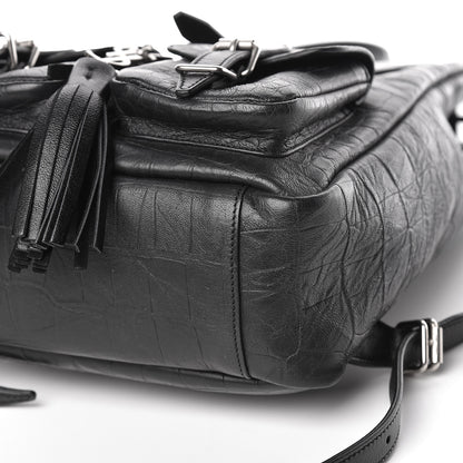 Saint Laurent Crocodile Embossed Lambskin Festival Backpack Black 10 of 11