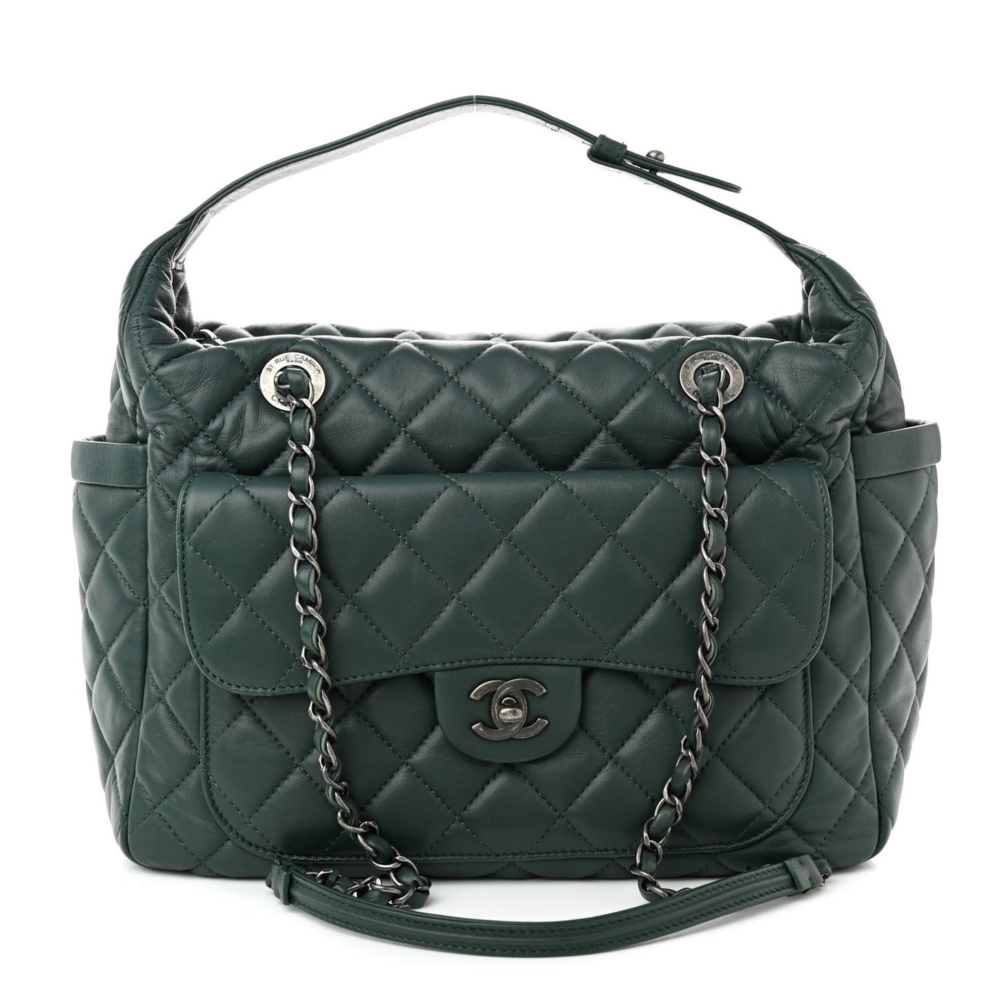 Lambskin Quilted Flap Hobo Dark Green