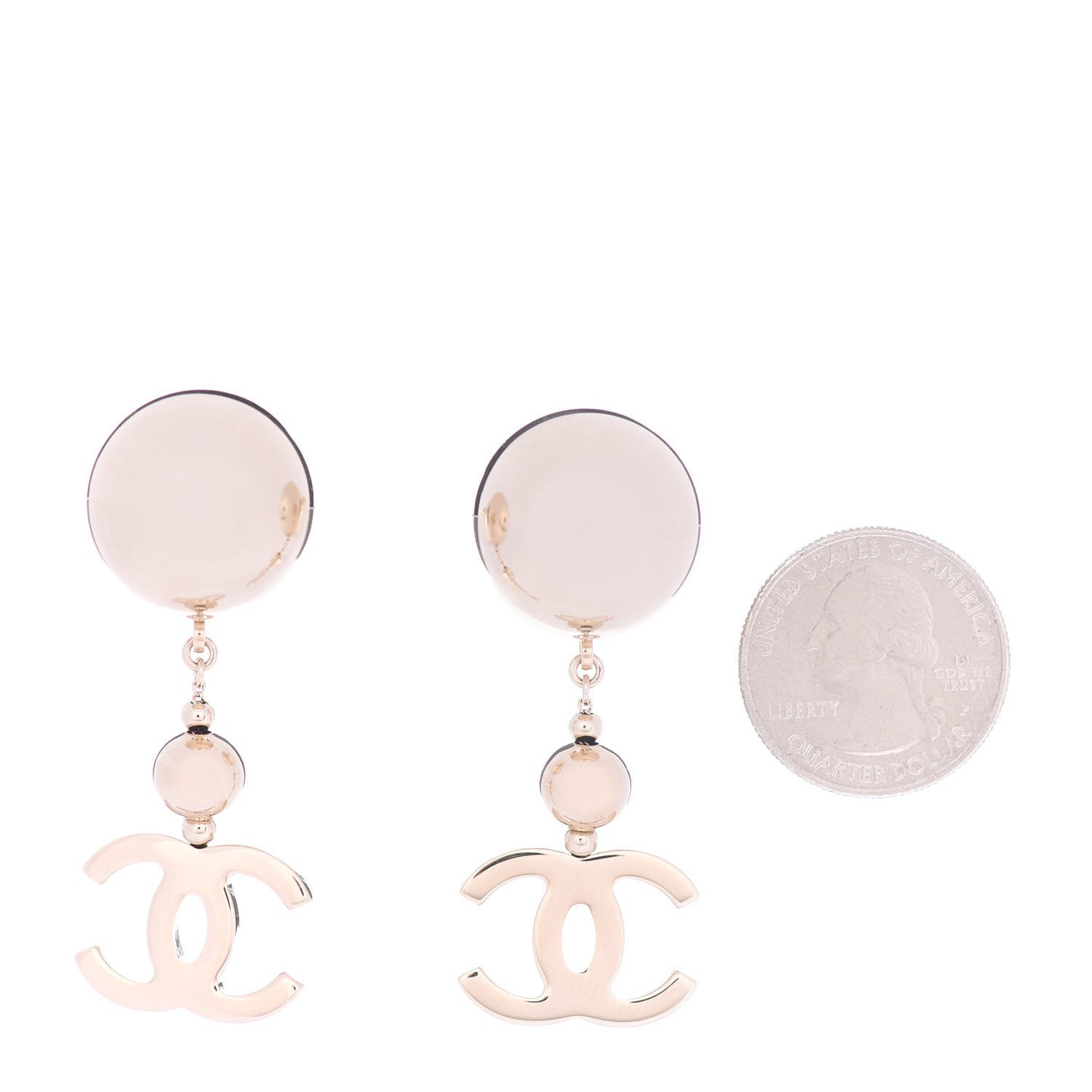 Metal CC Drop Earrings Gold