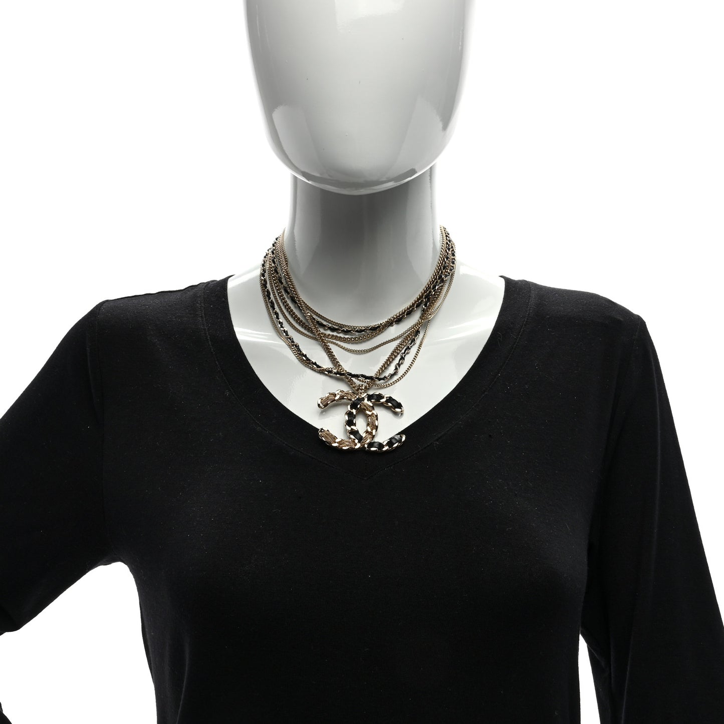 Lambskin Chain CC Multi Strand Necklace Gold Black