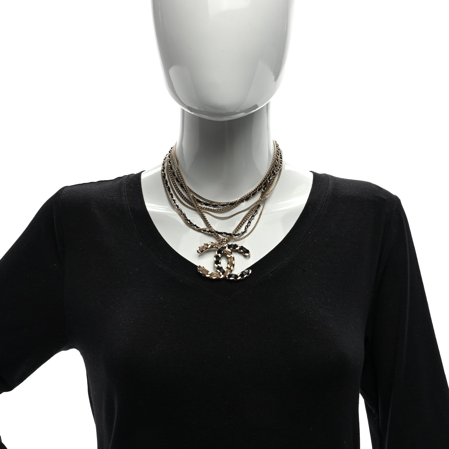 Chanel Lambskin Chain CC Multi Strand Necklace Gold Black 2 of 4