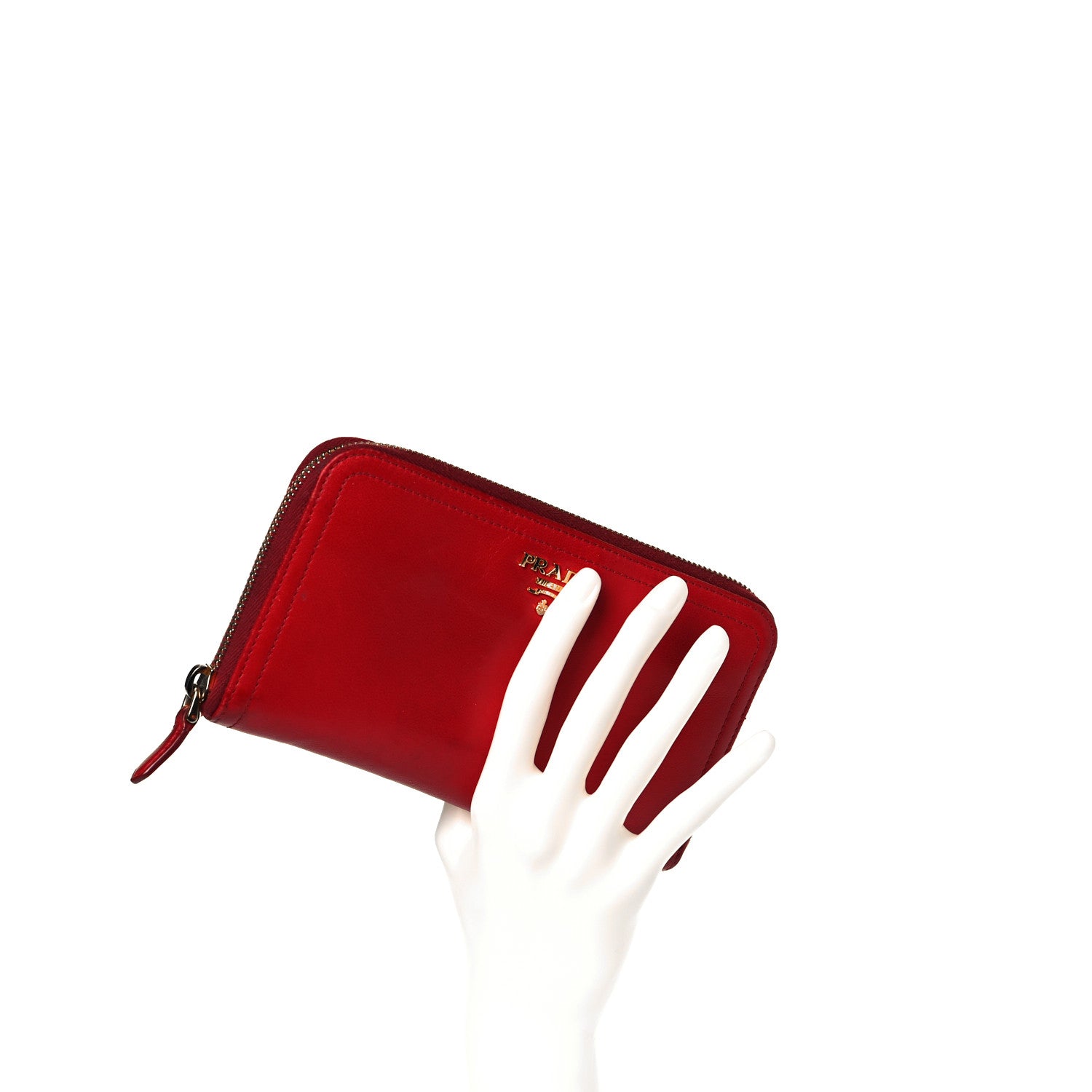 Prada Vitello Daino Metal Zip Around Wallet Rosso 16 of 16