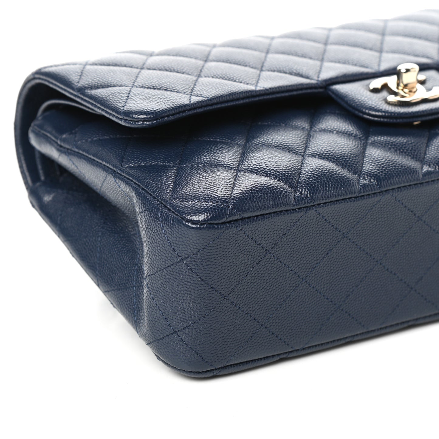 Caviar Quilted Medium Double Flap Navy