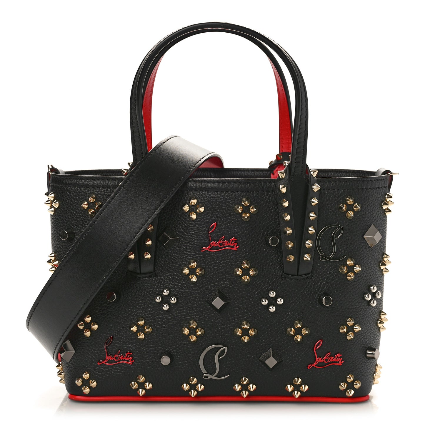 Calfskin Embellished Spikes Mini East West Cabata Tote Black