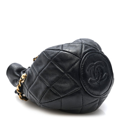 Chanel Shiny Lambskin Quilted Mini Drawstring CC Bucket Bag Black 3 of 10