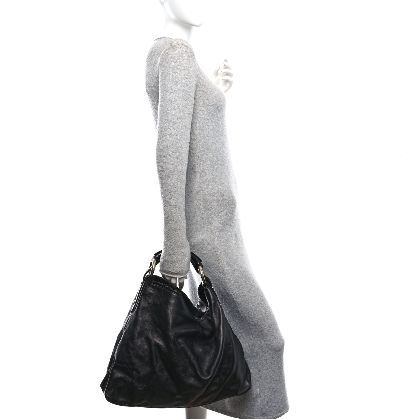 Calfskin Large Horsebit Chain Hobo Black
