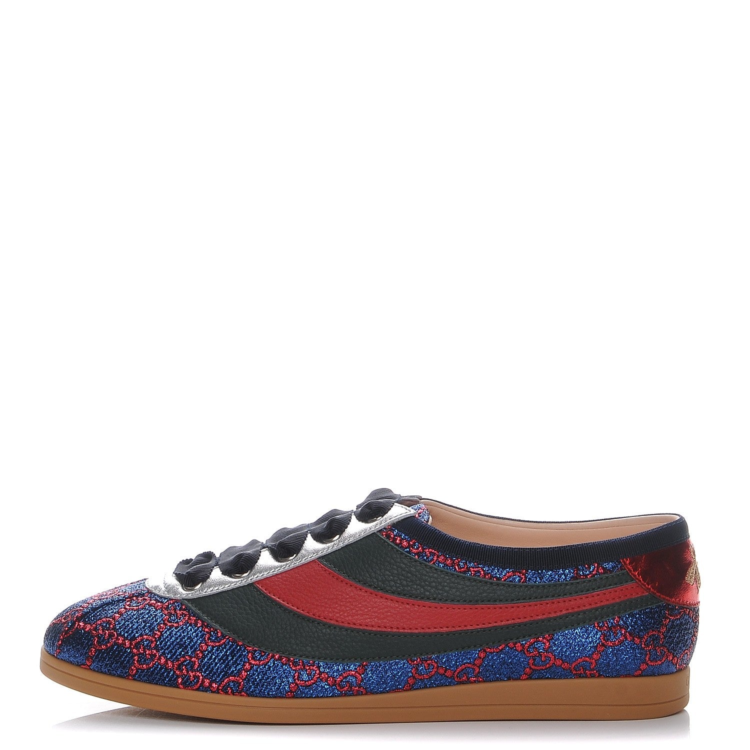 Gucci Lurex Calfskin Web GG Monogram Womens Falacer Sneakers 41 Iridescent Blue Iridescent Red Silver 1 of 12
