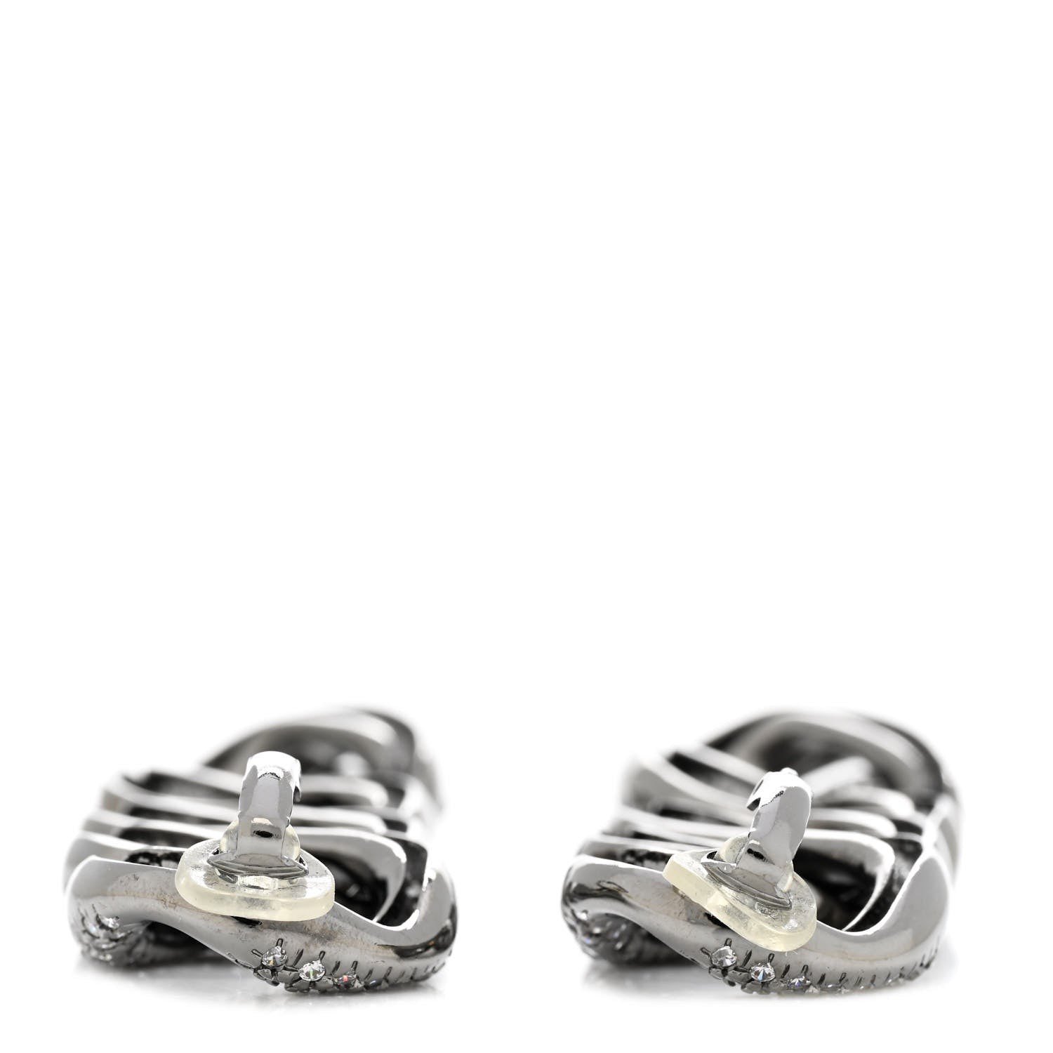 Chanel Crystal Chain Link CC Drop Clip On Earrings Black 3 of 4
