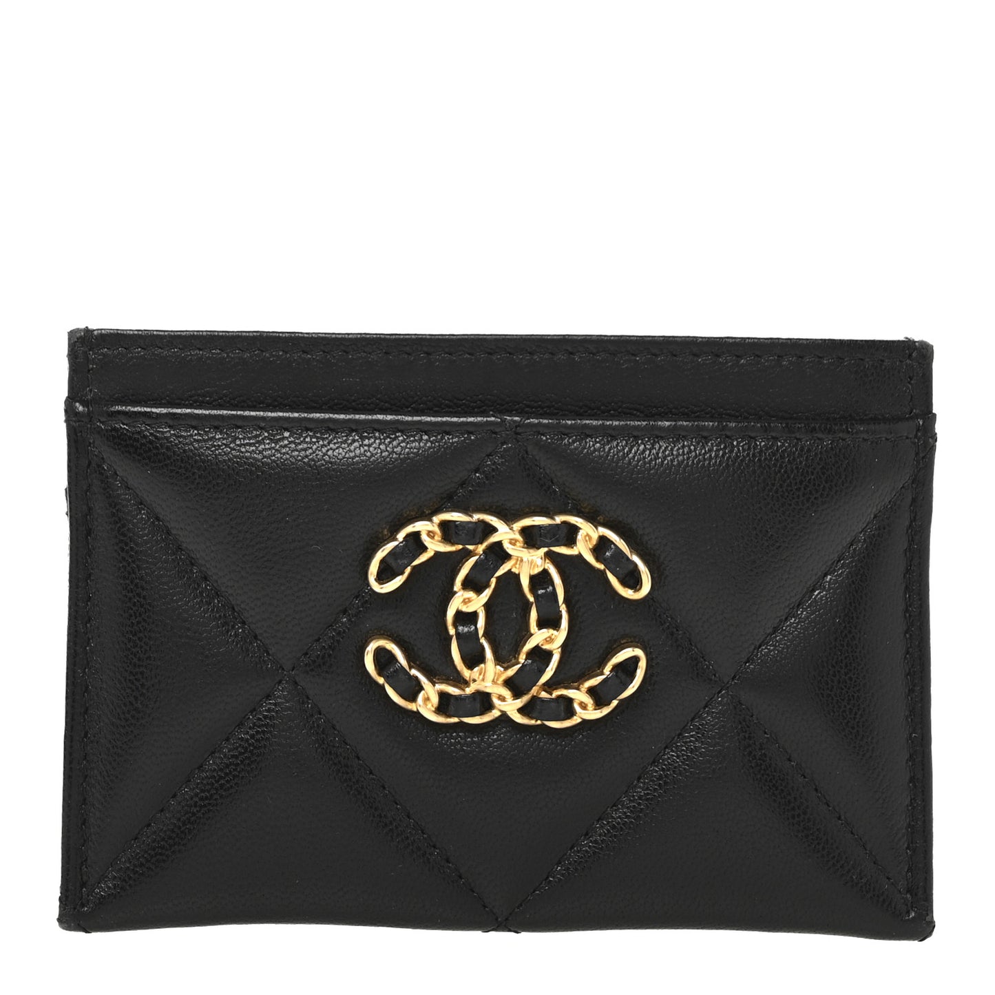 Lambskin Quilted Chanel 19 Card Holder Black