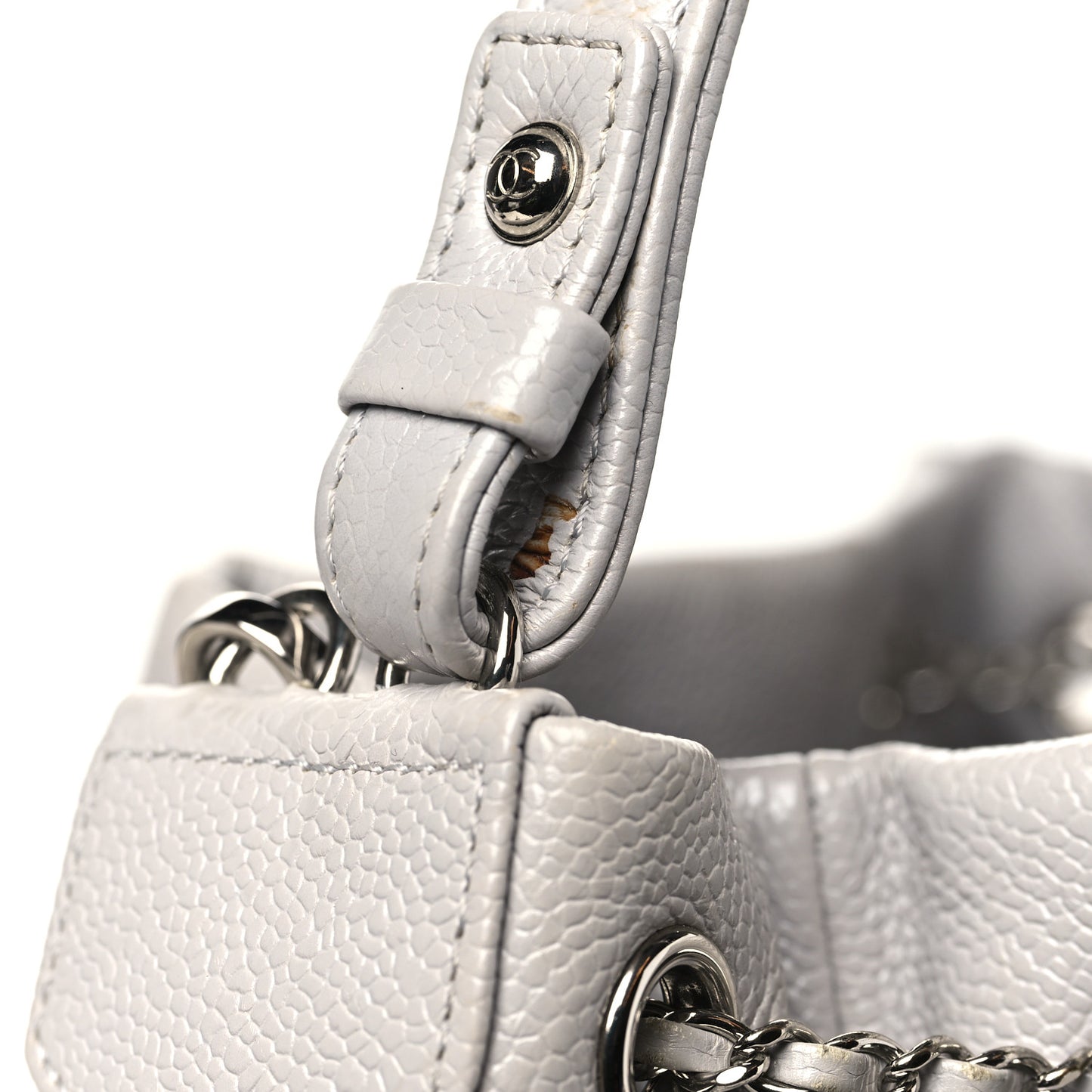 Caviar Quilted Small Chain Bucket Bag Light Gray