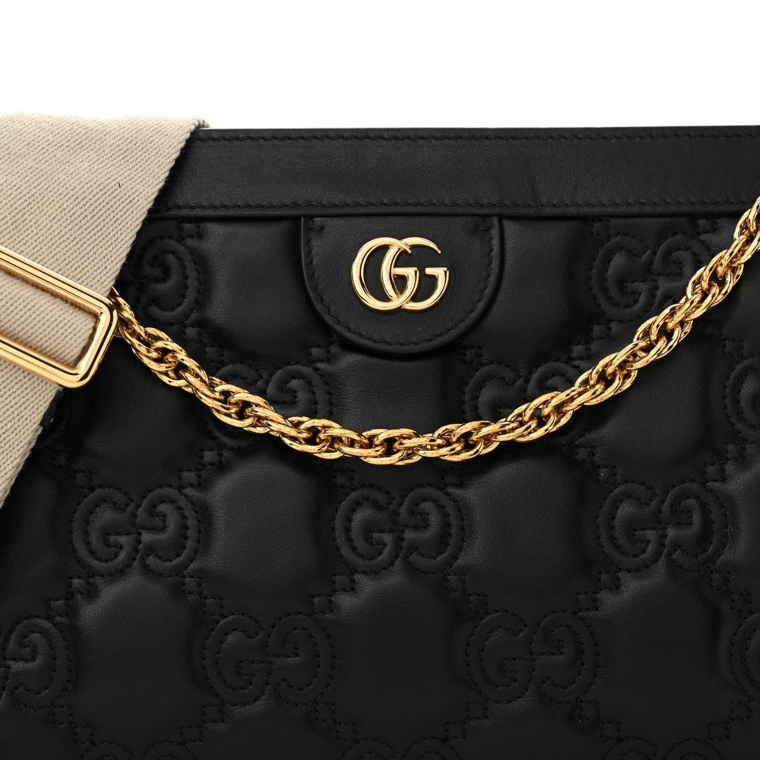 Gucci Calfskin GG Matelasse Small Slim Chain Shoulder Bag Black Natural 8 of 11