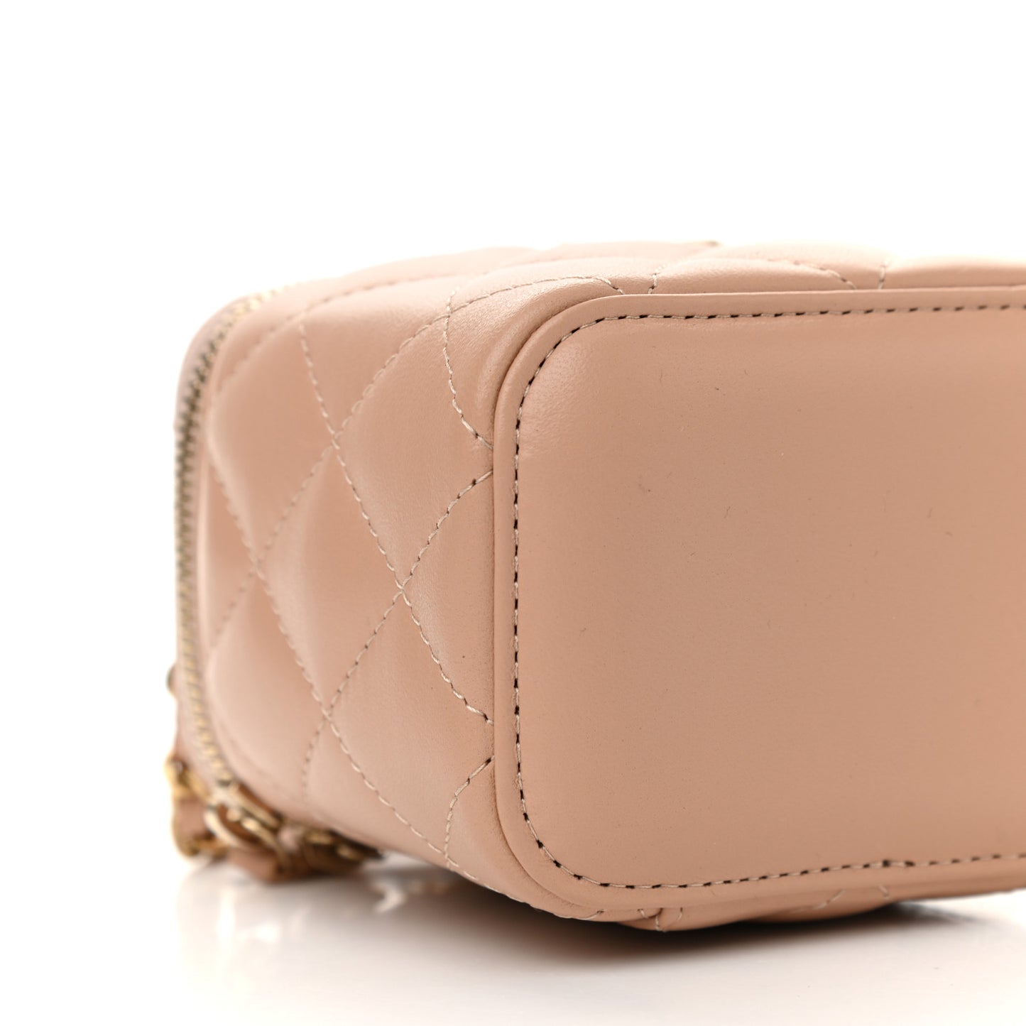 Lambskin Quilted Top Handle Mini Vanity Case With Chain Beige