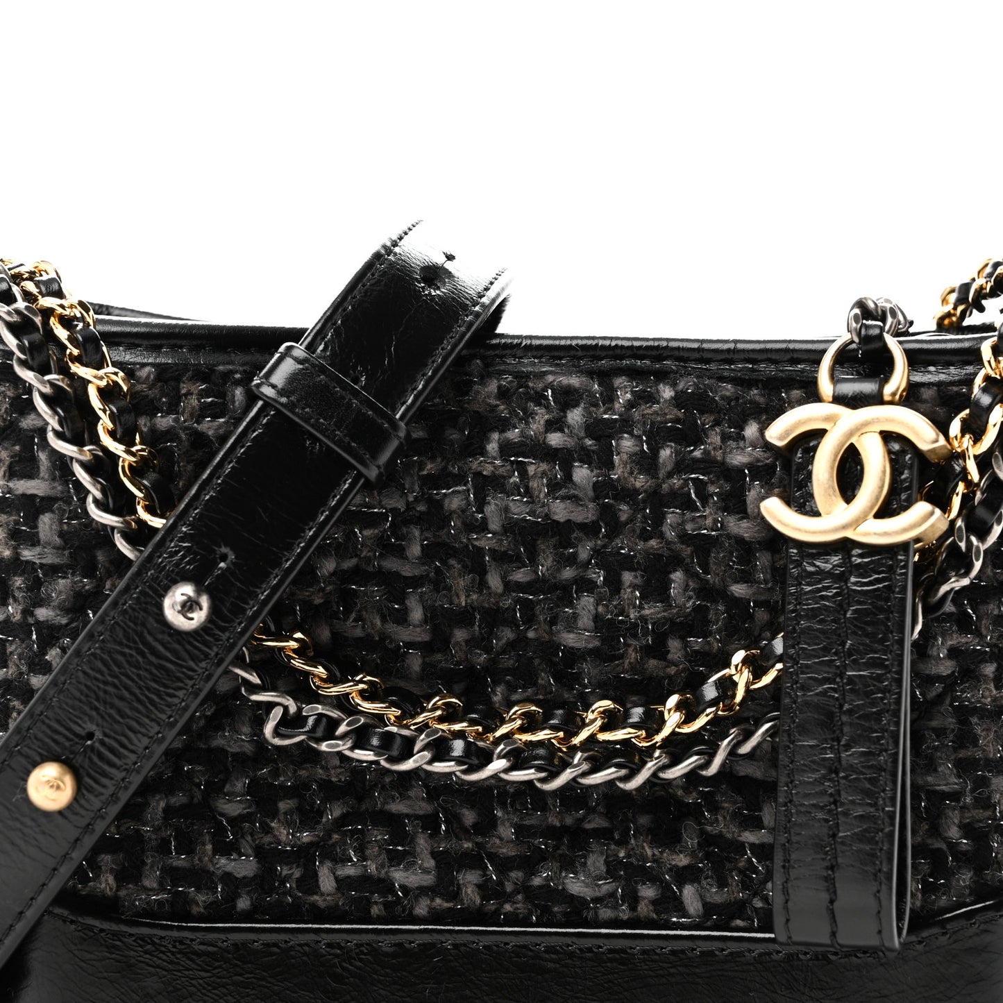 Tweed Calfskin Small Gabrielle Hobo Black