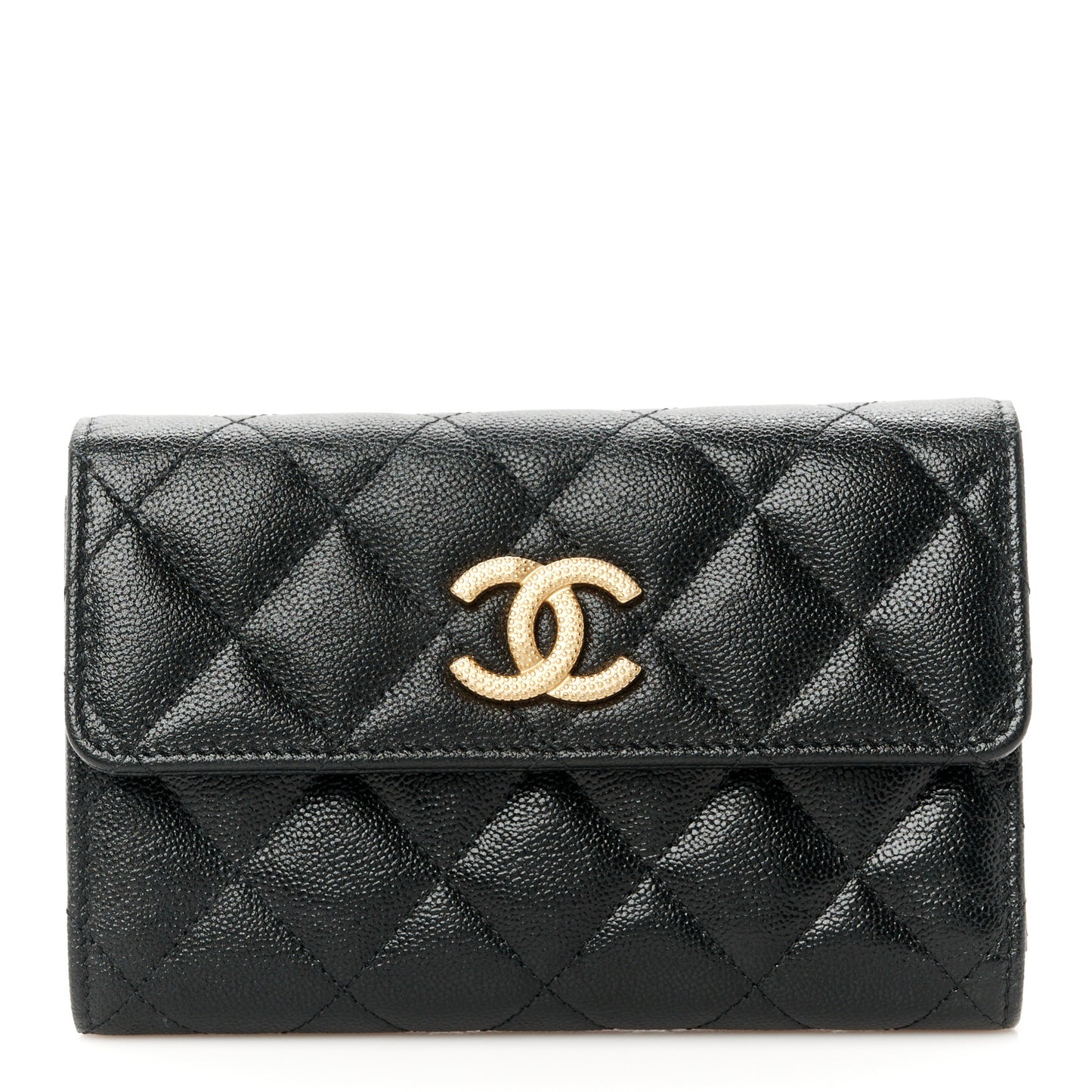 Caviar Quilted Studded CC Medium Flap Wallet Black