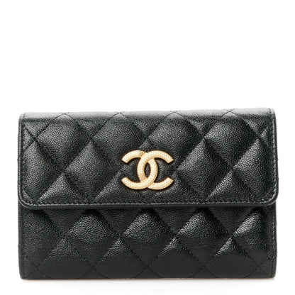 Chanel Caviar Quilted Studded CC Medium Flap Wallet Black 1 of 11