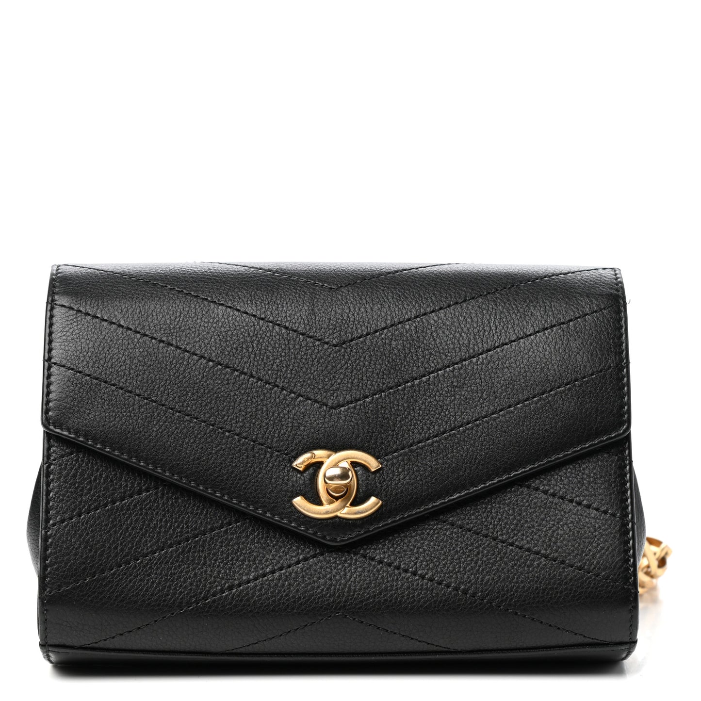 Calfskin Chevron Stitched Coco Waist Bag Black