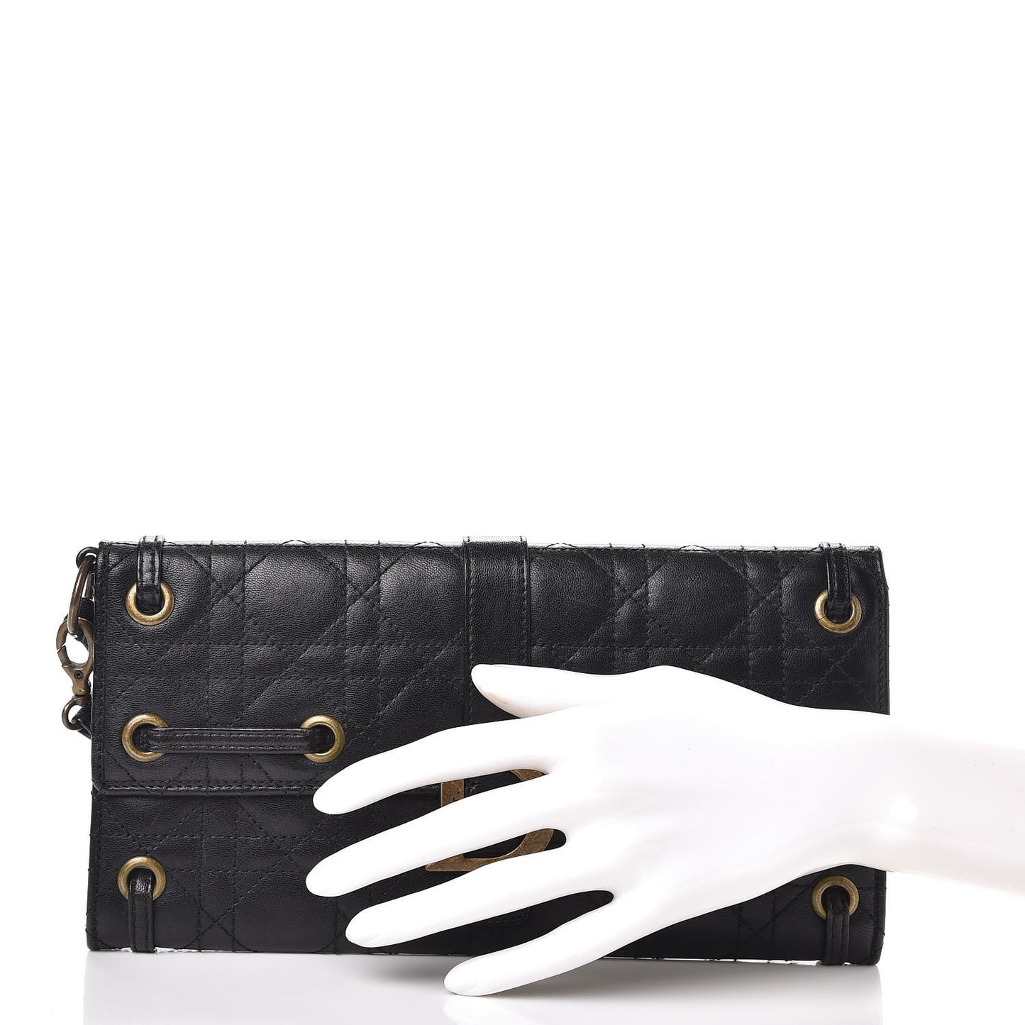 Lambskin Cannage D Clutch Wristlet Black
