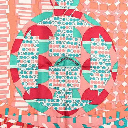 Hermes Silk Ex-Libris En Cravates 90 Scarf Saumon Turquoise Framboise 2 of 4