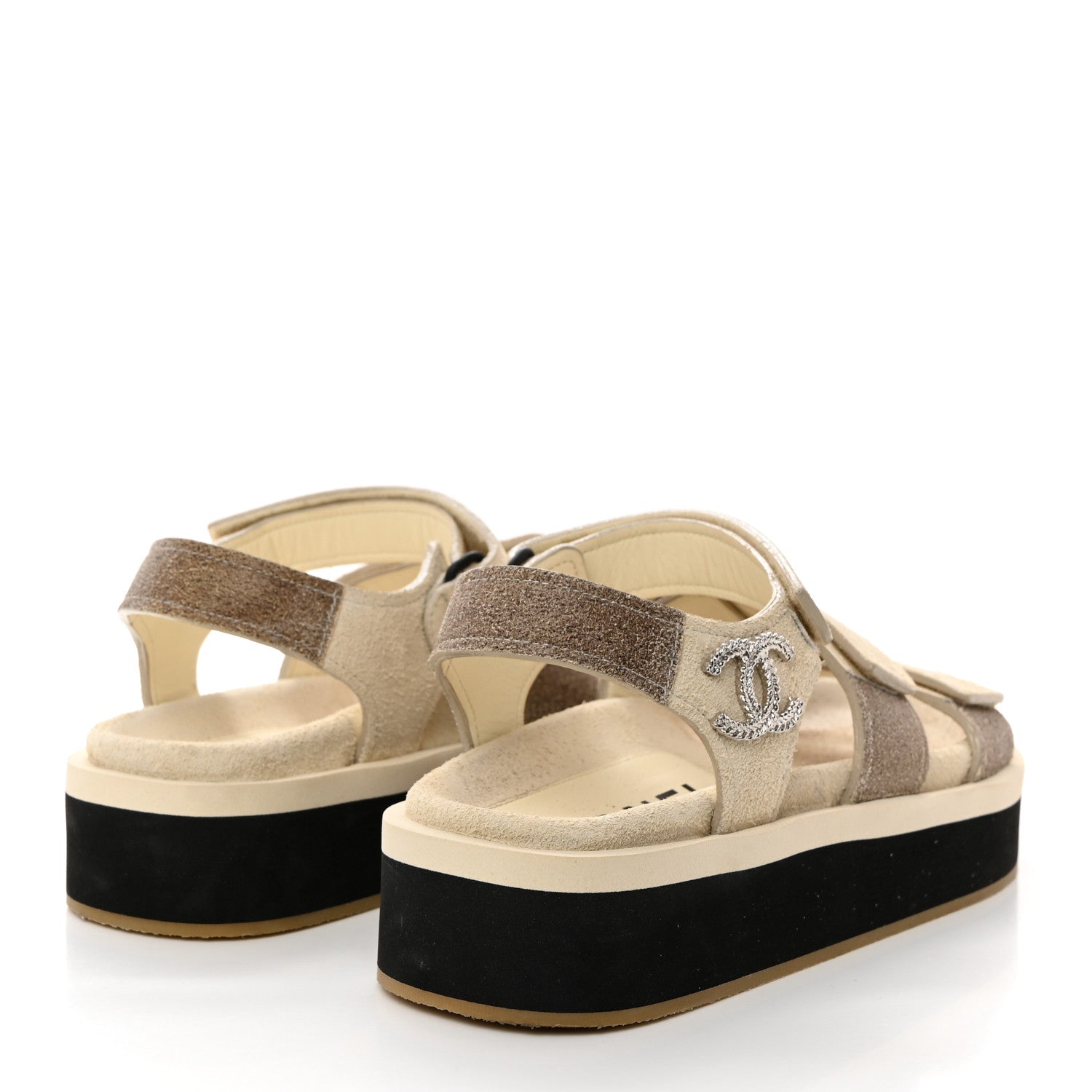 Chanel Suede Calfskin Velcro Flat Sandals 35 Ecru Dark Beige 4 of 9