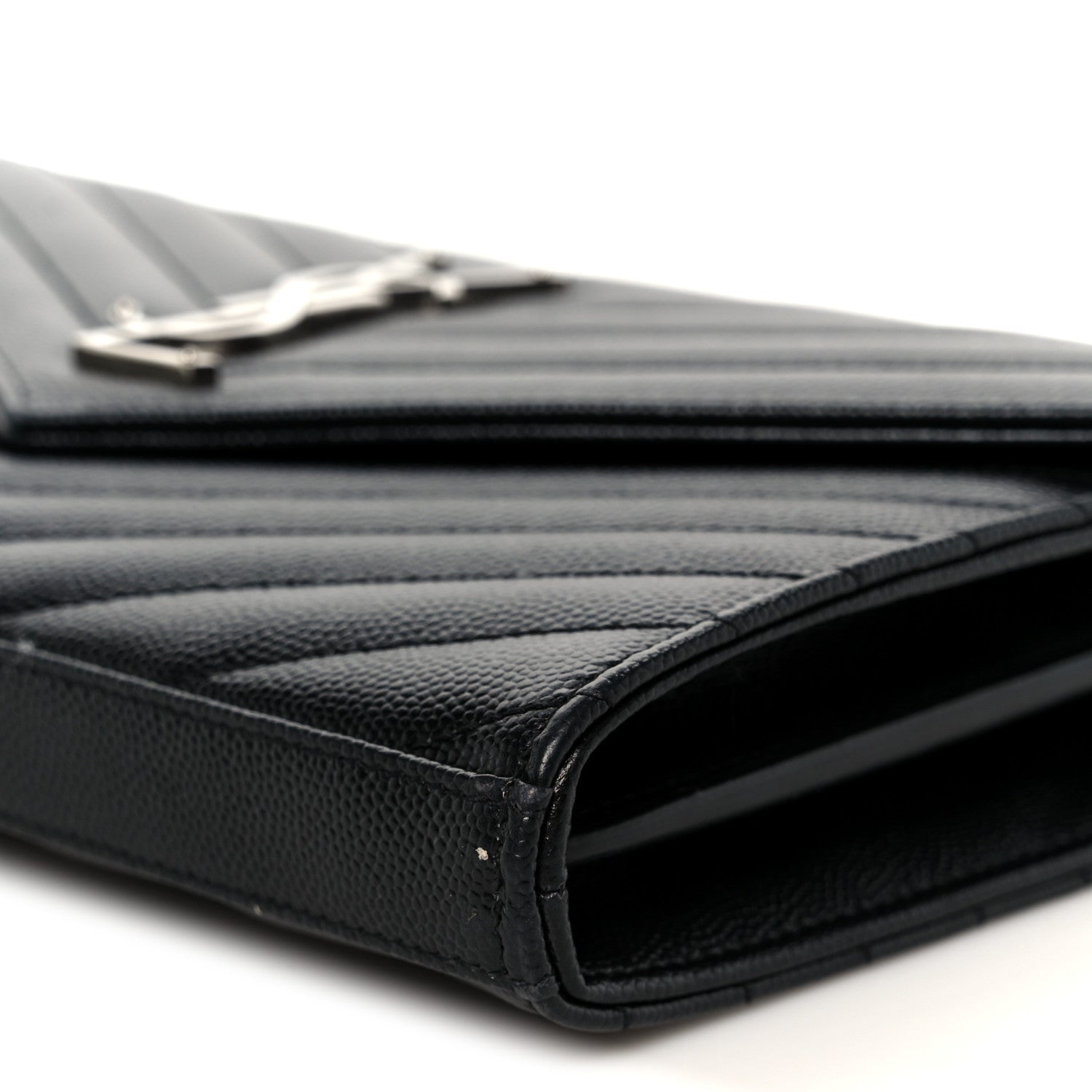 Saint Laurent Grain De Poudre Matelasse Chevron Monogram Chain Wallet Black 9 of 10