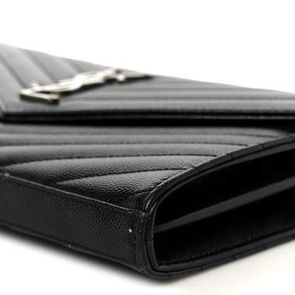 Saint Laurent Grain De Poudre Matelasse Chevron Monogram Chain Wallet Black 9 of 10