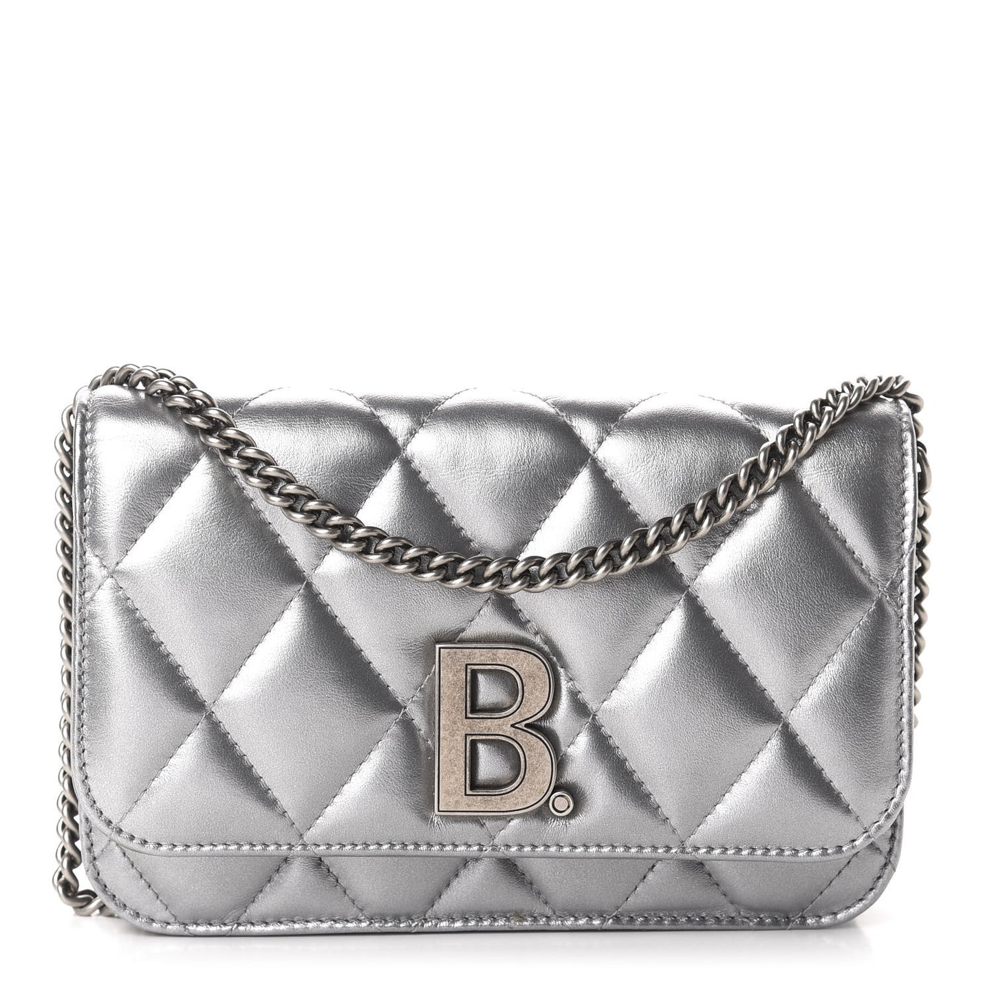 Metallic Calfskin Quilted Touch B Wallet On Chain Silver