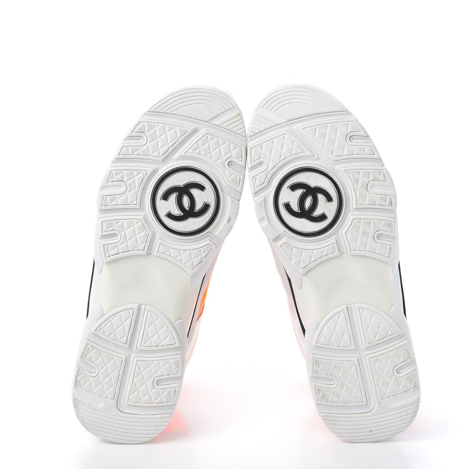 Chanel Suede Calfskin Lambskin Neoprene High Top CC Sneakers 40 White Fluo Orange 5 of 9