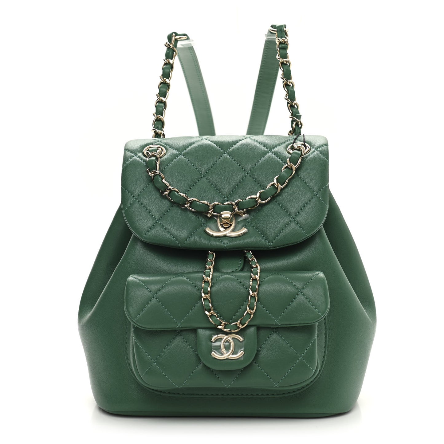 Lambskin Quilted Small Duma Drawstring Backpack Green