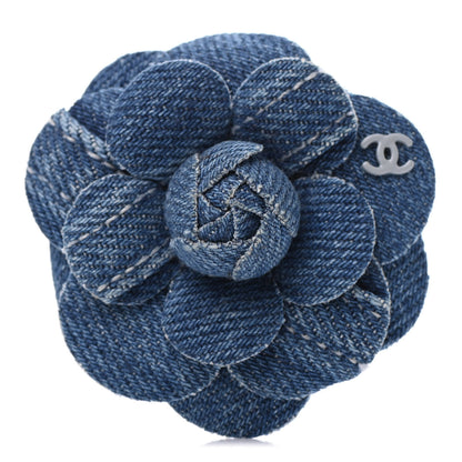 Chanel Denim Camellia Pin Brooch Blue 1 of 4
