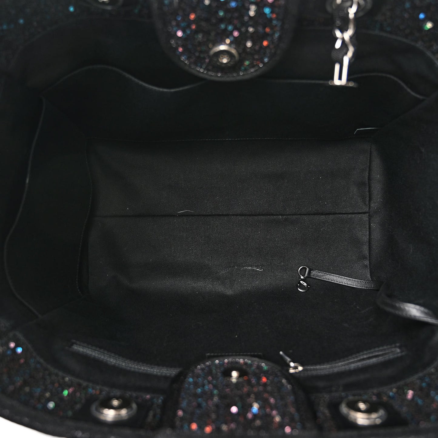 Calfskin Sequin Medium Deauville Tote Black