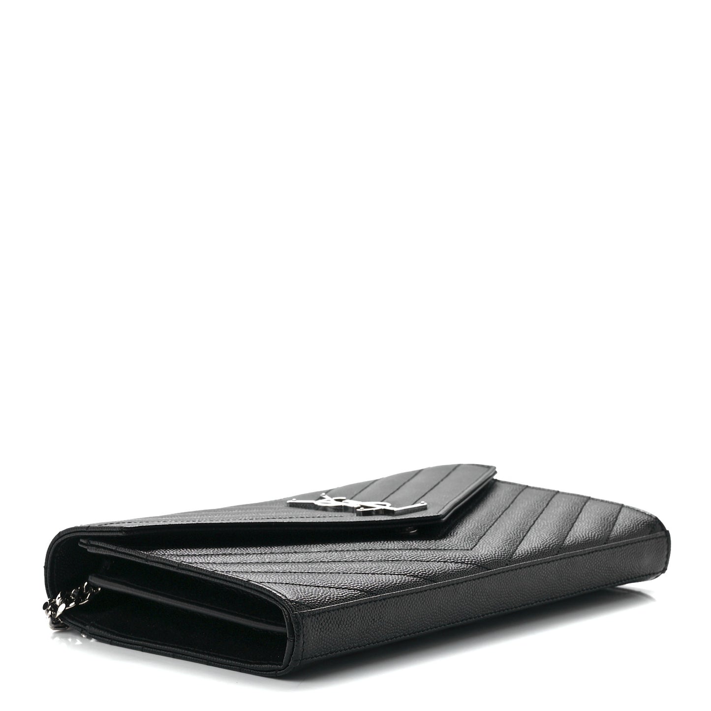 Grain De Poudre Matelasse Chevron Monogram Chain Wallet Black