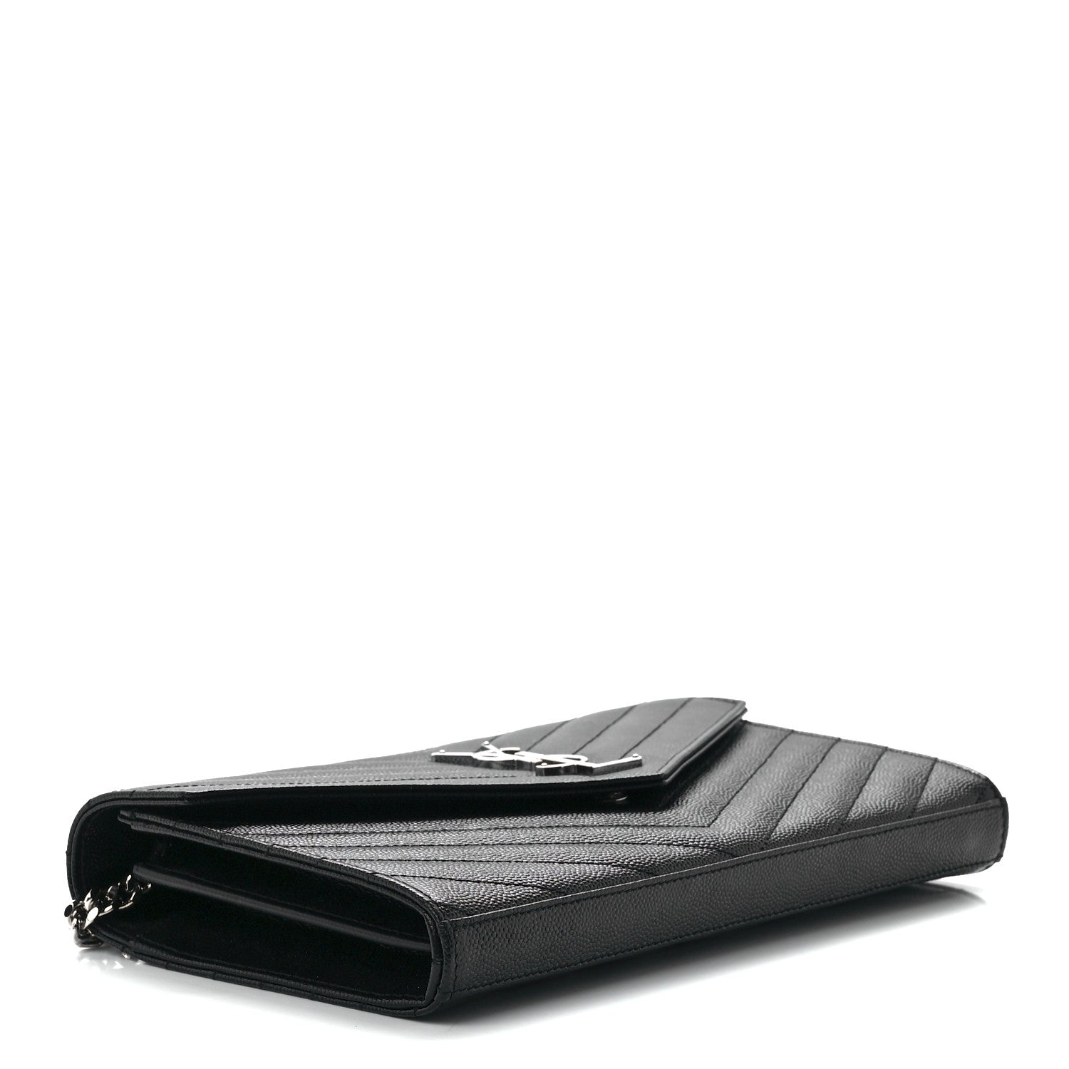 Saint Laurent Grain De Poudre Matelasse Chevron Monogram Chain Wallet Black 3 of 10