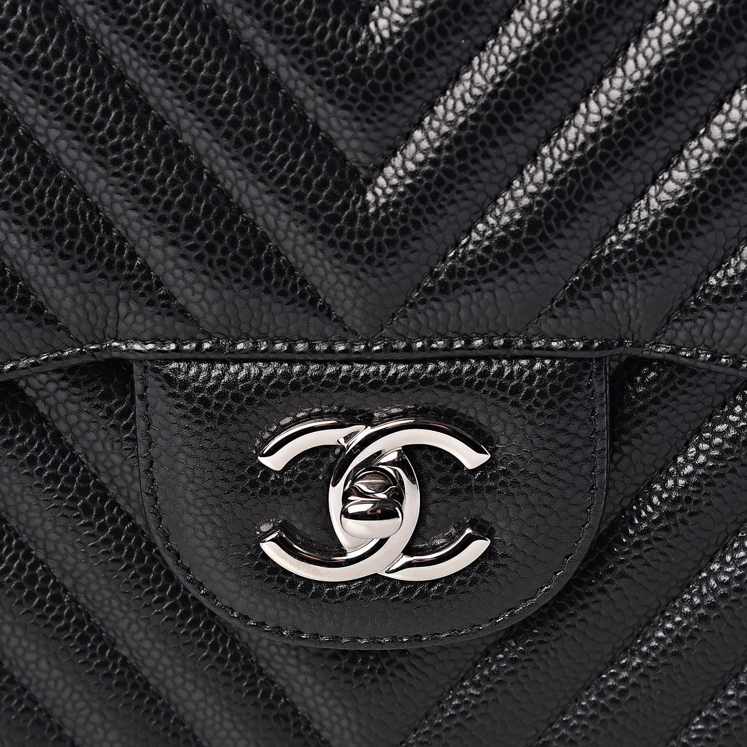 Chanel Caviar Chevron Quilted Jumbo Double Flap Black 8 of 11